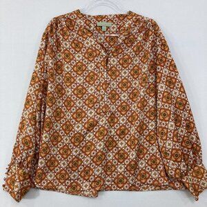 Ryegrass size 1X Floral Abstract Geometric Boho Long Sleeve Popover Blouse